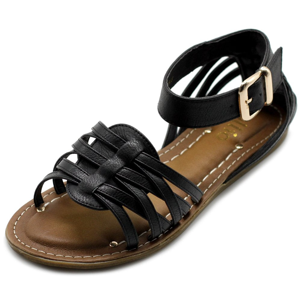 Ollio Women's Shoe Ankle Strap Gladiator Flat Sandal