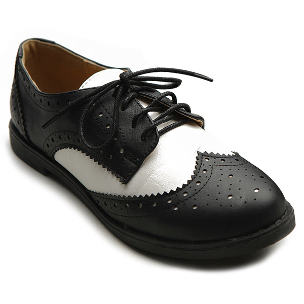 Ollio Women's Flat Shoe Wingtip Lace Up Two Tone Oxford2M2913SAN9