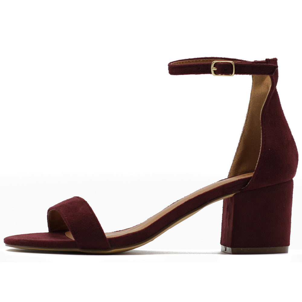 Burgundy sandals mid on sale heel