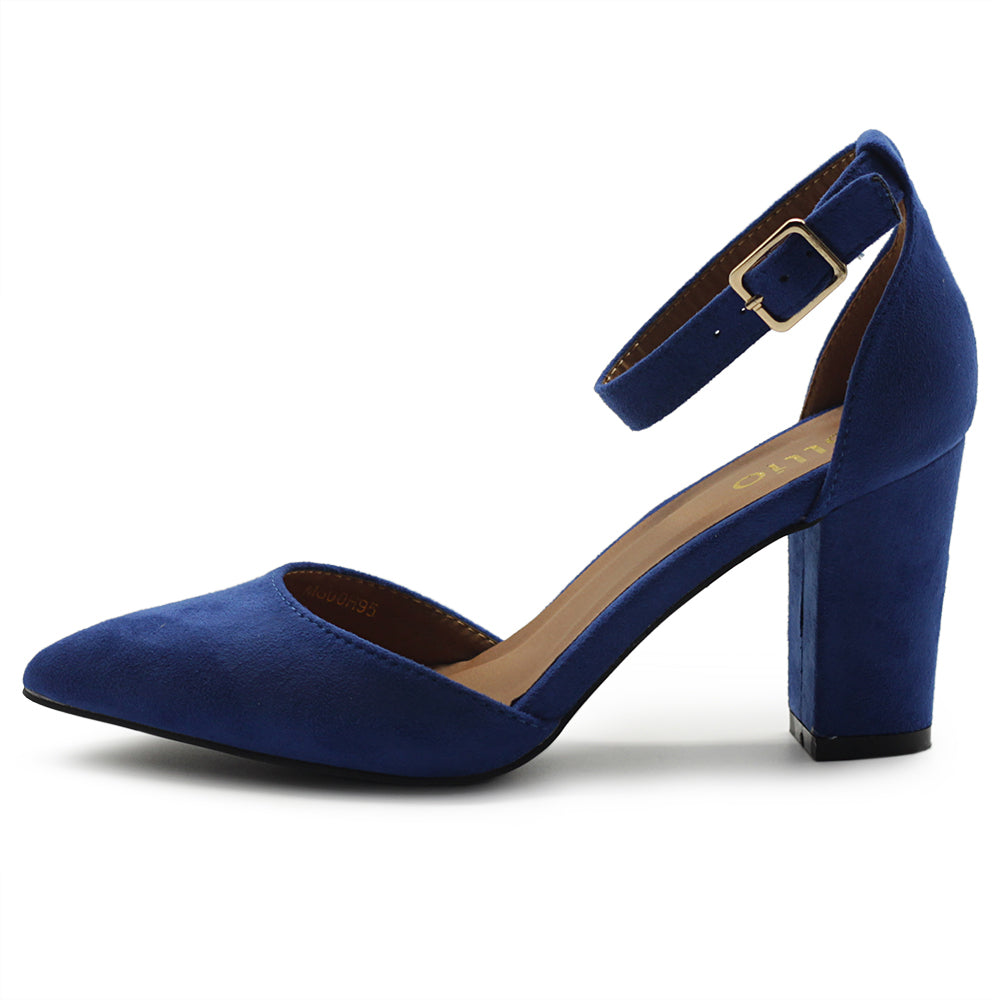 Navy blue chunky heel on sale pumps