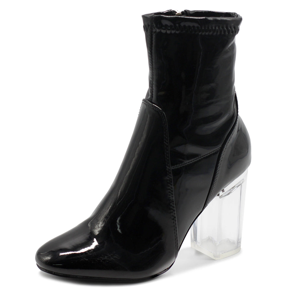 Ollio Women's Shoe Enamel Patent Side Zip Up Clear High Heel Ankle Boots