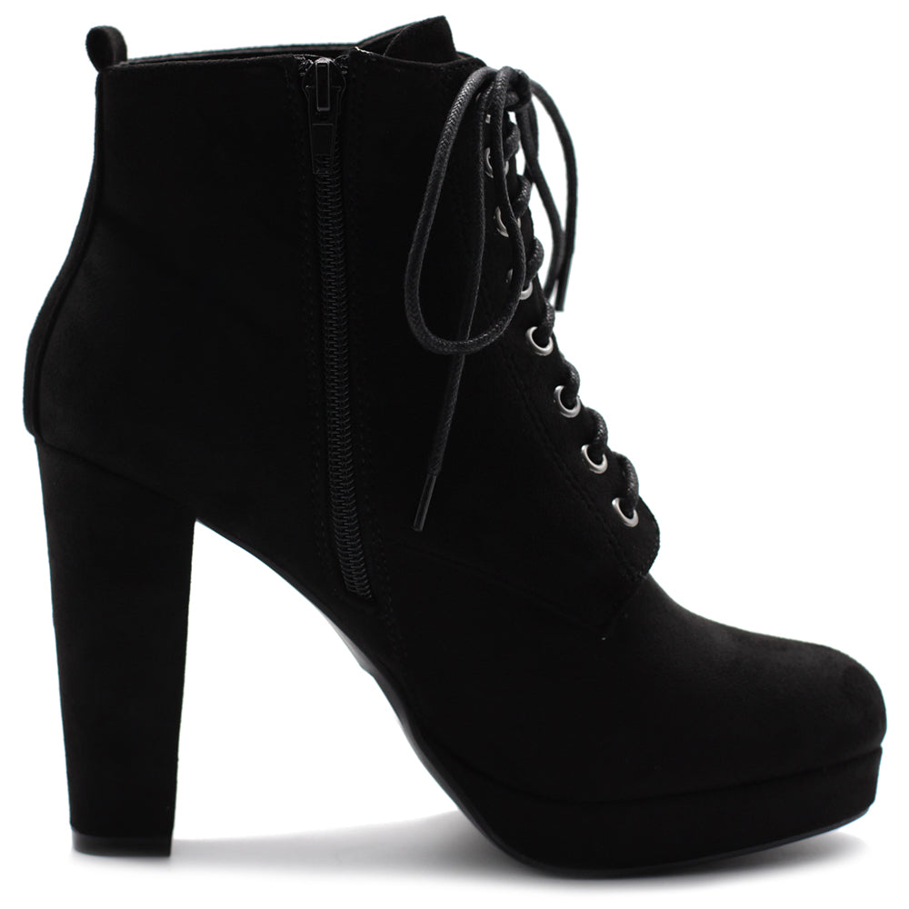 Juebong Women Boots Retro Chunky Block Heel High Heel Shoes Boots Plus Size  Lace Up Boots,Black Size 6.5 - Walmart.com