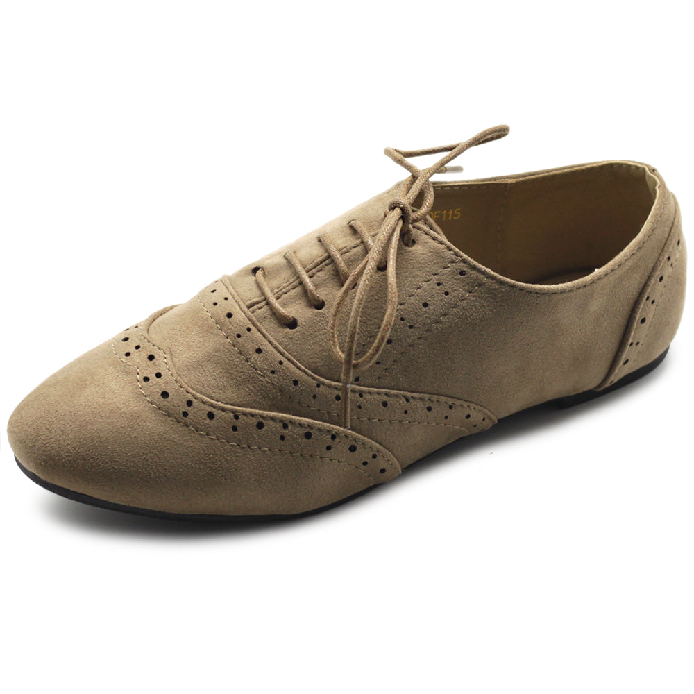 Ollio Women's Shoes Faux Suede Classic Wingtips Lace Up Oxfords F115