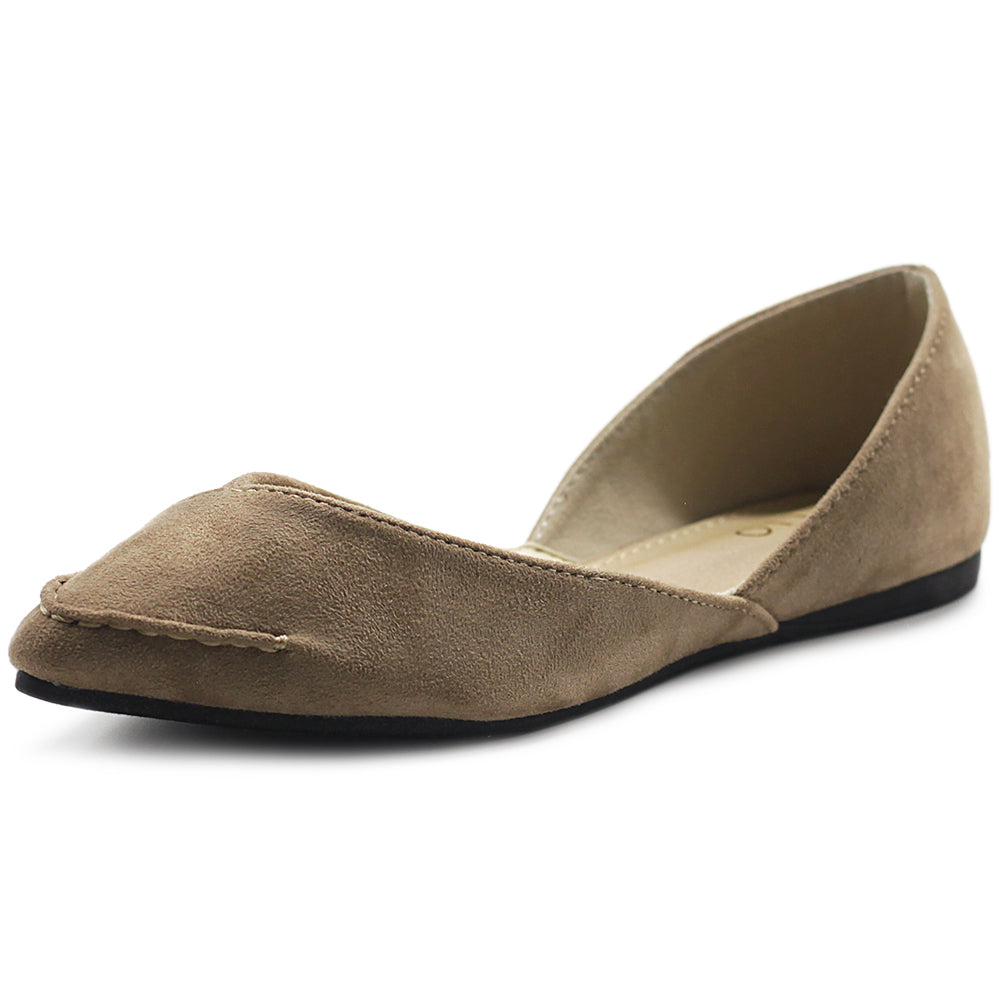 Ollio Women's Shoe Faux Suede Light Comfort Stitching D'Orsay Pointed Toe Ballet Flats F78