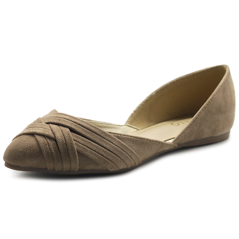 Ollio Women's Shoe Faux Suede Light Comforts D'Orsay Pointed Toe Braided Ballet Flat F85