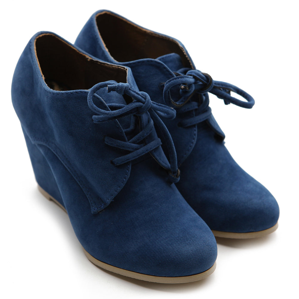 Blue suede wedge on sale boots