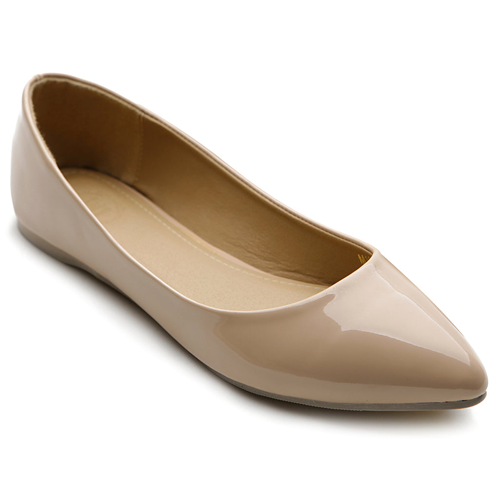 Ollio Women's Shoe Ballet Basic Pointed Toe Comfort Enamel Flat