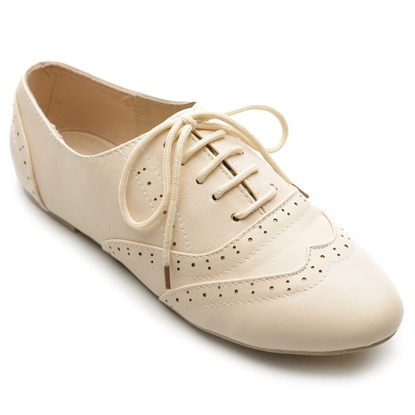 Ollio Women's Shoe Classic Lace Up Dress Low Flat Heel Oxford